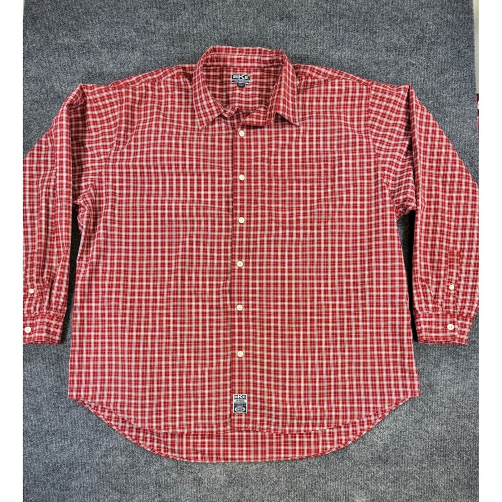#42 BKE Sanded Chambray Mens XXL Red Plaid‎ Long Sleeve Button Down
